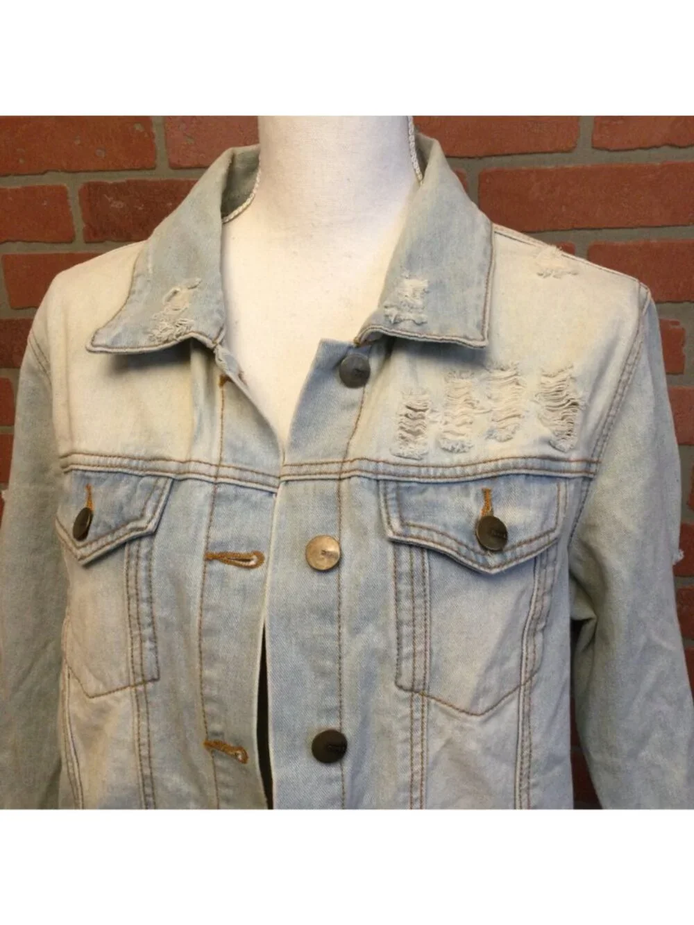 Mono B Womens Denim Jacket Size M Distressed Destroyed Rips